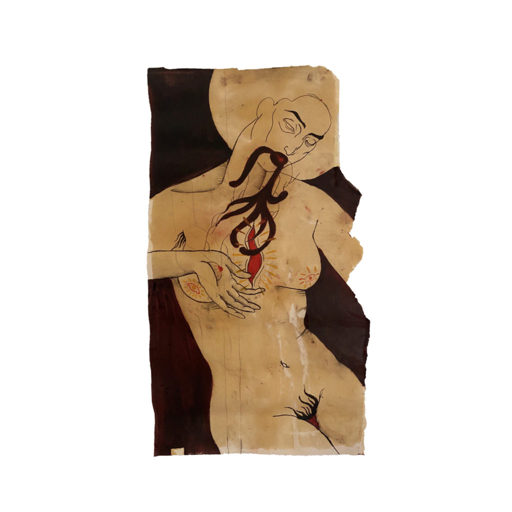 La sposa del topo, 2020, tecnica mista su carta, 88x52 cm - Giorgina Della Porta - courtesy of the artist