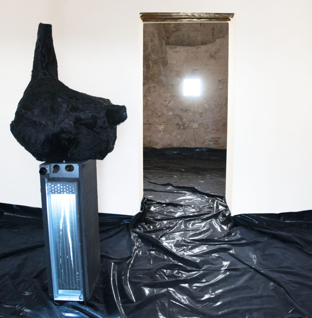 Zarathustra Desorder 2019 acciaio, led, plastica, pelle di vitello - Emanuele Resce - courtesy of the artist